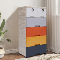 5-Tier Drawer Unit Plastic Storage Cabinet With 6-Drawer Tower Organizer Storage Bedroom Closet For Clothes Macaron Morandi
