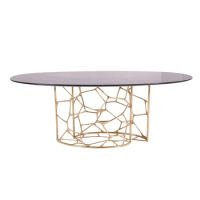 High-End Luxury Oval Dining Table with Large Colorful Marble Table Top And Copper Base