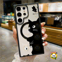 🐱🖤🤍 ลายแมวขาวดำน่ารัก เคส Samsung แม่เหล็ก กันกระแทก ผิวด้าน รองรับ S25 Ultra / S24 Ultra / S23 Ultr