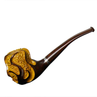 Classic Briar Wood Hand Carved Smoking Pipe 3mm Filter Bent Tobacco Pipe Silver Ring Wood Pipe High Quality Smoke Pipe Accessory