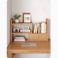 實木桌麪置物架　書桌上簡易多層書架辦公桌伸縮收納櫃子學生小書櫃