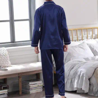 Men Two-piece Pajamas Men's Satin Lapel Pajama Set with Long Sleeve Shirt Wide Leg Pants for Fall Spring Sleepwear Men Pajama