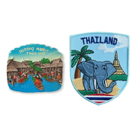 泰國 水上市場磁鐵磁力貼 +泰國 大象 貼布繡【2件組】伴手禮物 出國紀念磁鐵 回憶磁鐵 冰箱磁貼 造型磁鐵