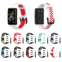 For Huawei Band 6 Honor Band 6 Colorful Silicone Watch Strap Breathable Smart Watchband Replacement Bracelet Accessory