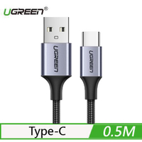 【現折$50 最高回饋3000點】  UGREEN 綠聯 USB Type-C 充電傳輸線 快充黑色 金屬編織版 0.5M