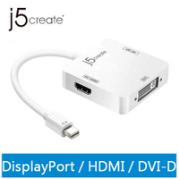 j5凱捷 JDA173 Mini DP to 4K DP + 4K HDMI + DVI三合一轉接器