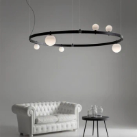New Minimalist Creative Designer Ring Glass Ball Chandelier Nordic Living Room Household Magic Beans Black Lamps