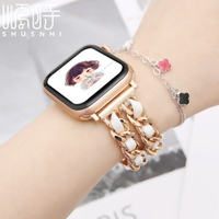 小香風時尚錶帶 金屬錶鏈 適用於 Apple watch 8 7 6 5 4 SE 8代 45mm 41mm 蘋果手錶帶