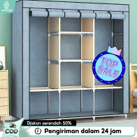 Lemari Pakaian Kain Lemari baju jumbo Lemari 3 Sekat resleting Portable