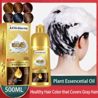 500ml Hair Dye Shampoo Black Brown Natural Cover Gray White Hair For Woman Organic 5 Minutes Fast Hair Coloring Shampoo