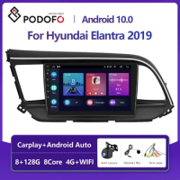 Podofo 2 Din Android 10 Car Radio Multimidia Video Player For Hyundai Elantra 2019 GPS Navigation 2din Carplay Auto Stereo
