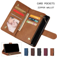 Luxury Leather Zipper Flip Wallet Case For OnePlus 7T Pro/1+7T Pro HD1913 Case Magnetic Mobile Retro Flip Card Stand Cover