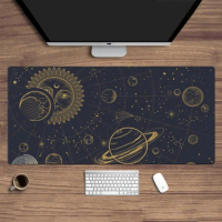 Retro Magic Moon Mouse Pad with stitched edges, premium microfiber cloth surface, non-slip base desk pad and keyboard pad