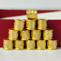 Pure 999 24K Yellow Gold Men Women 3D 6mm Six Words Tube Bead Pendant 3.5mm Hole