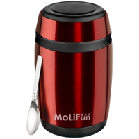 MoliFun魔力坊 不鏽鋼真空保鮮保溫罐/燜燒罐/食物罐550ml-寶石紅(MF0230R)