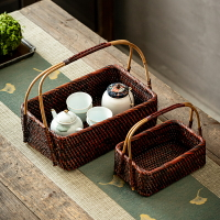 藤編籃子食物水果面包零食茶具收納筐日式手工編織野餐手提籃戶外