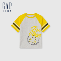 【GAP】男童裝 Logo小熊印花圓領短袖T恤-黃灰撞色(466235)