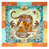 Lion Print Double Sided Mulberry Silk Scarf Shawls Hand Rolled Edges Bandanas Top Accessories Head Hair Bag Twill Scarves
