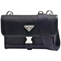 【PRADA 普拉達】經典三角品牌LOGO尼龍腰包/斜背包(黑色2ZH108-TESUTO+SAFFIAN-NERO-1)