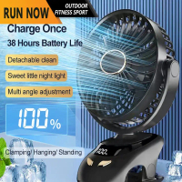 <> NEW 24000mAh Rechargeable Mini Fan Clip Fan With LED Digital Hanging Fan Desk Fan 5 Wind Speed Ty