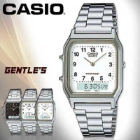 CASIO 卡西歐 復古雙顯錶 不鏽鋼錶帶 白面數字 生活防水 兩地時間 (AQ-230A-7B)