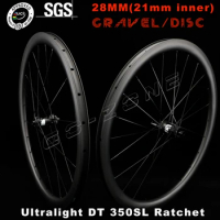 700c Ultralight 28mm Gravel Cyclocross DT 350 Ratchet Carbon Wheels Disc Brake UCI Approved Center Lock Road Bicycle Wheelset