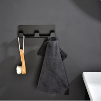 Aluminum Black Robe Hooks Wall Mounted Racks Three Towel Hooks No Drill 3M Tape Coat Hook Rustproof Hanger For Kitchen Hardware