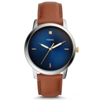 【FOSSIL】碳纖系列真鑽牛皮腕錶-藍色緞面錶盤x油蠟牛皮錶帶/44mm(FS5499)