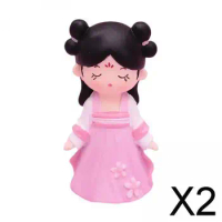 2xResin Chinese Ancient Girl Doll Figurine for Living Room Bookshelf Pink