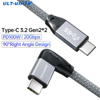USB 3.2 Cable 90 Degree Type C Cables PD100W 4K Full-featured Data Cord 20Gbps Wire Male to Male Cords with E-Mark 1.5m