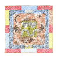 【Hermes 愛馬仕】Jungle Love stamped 70 手工捲邊斜紋真絲方巾(粉紅/藍)