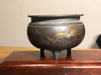 日本中古回流大正時期手刻金工龍紋三足純銅香爐 老包漿年代物