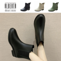 預購 Alberta 雨鞋 雨靴 短筒靴 素色側邊彈力繃帶厚底3cm防水切爾西靴