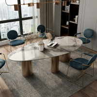 大理石 餐桌 現代簡約 小戶型 家用 橢圓異形 奢石飯桌