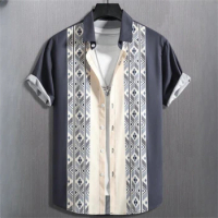 Summer Hawaiian Men's Shirt Bowling Cuff Long Sleeve Shirt Comfortable Casual Outdoor Street Short Sleeve Button Top