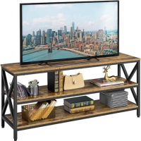 55" Industrial TV Stand for TV Up To 65 Inch, Cabinet with 3 Tier Storage Shelves , Entertainment Center TV Console Table