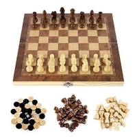 Chess Wooden Checker Board Solid Wood Pieces Folding Chess Board High-end Puzzle Chess Game (Chess + Checkers and Backgammon)