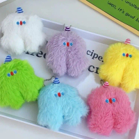 [GH] Mini Monster With Hat - Gantungan Kunci Boneka Berbulu Biru Kecil Lucu Fluffy Dengan Topi Goms 