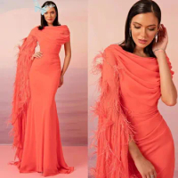Indigo Evening Dresses Boat Neck Mermaid Feathers Fashion Elegant Formal Evening Gowns For Women 2024