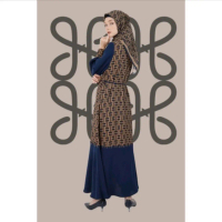 Abaya Hikmat Fashion D9644 Abaya Dress Motif Navy Brown Black