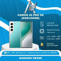 Tecno Camon 40 PRO 5G NFC 8/256 50 LCD 6.78" AMOLED 144Hz Garansi Resmi Emerald Lake Green