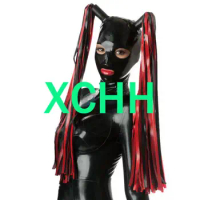 Pure 100% Natural Latex Woman mask hood with Latex Rubber Wigs Open Nose Holes and mouth cosplay costumes anime cosplay