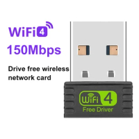WiFi 4 Adapter 150Mbps USB WiFi Wireless Network Mini USB Dongle 2.4GHz Signal Reception Free Drive for PC Laptop Windows