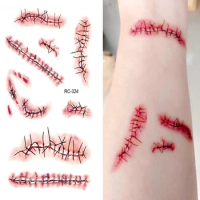 Halloween Tattoo Sticker Horror Bloody Wound Zombie Scar Waterproof Temporary Tattoos DIY Event Party Body Art Makeup Kids Adult