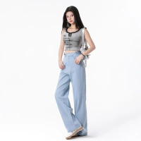 Retro wide leg jeans for women, 2025 high waist slimming versatile, loose straight leg, and floor hu