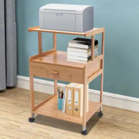 3 Layers Portable Bamboo Printer Stand Wood Rolling Printer Cart with Storage Rack Wheels Projector Cart Bookshelf Coffee Table