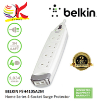BELKIN F9H410SA2M 4 UK PLUGS EXTENSION SOCKET  PORT THUNDER SURGE PROTECTOR SOCKET PLUG SIRIM 2METER