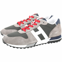 HOGAN H383 H織帶麂皮拼接繫帶運動鞋(男鞋/深灰白)