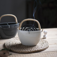 日式復古陶瓷創意罐蚊香提籃盤香架掛式創意盤托檀香香薰爐插花器