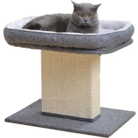 Catry Cat Bed with Scratching Post - Minimalist Style Design of Cat Tree with Cozy Cat Bed and Teasing Scratching Post